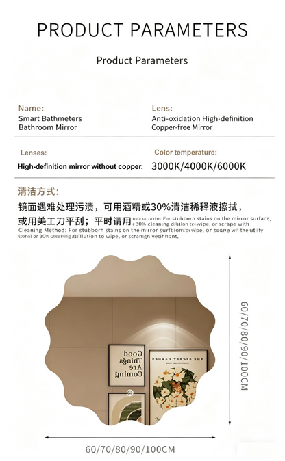 Irregular geometric design LED smart mirror, bathroom mirror, anti-fog, explosion-proof, dressing mirror.
