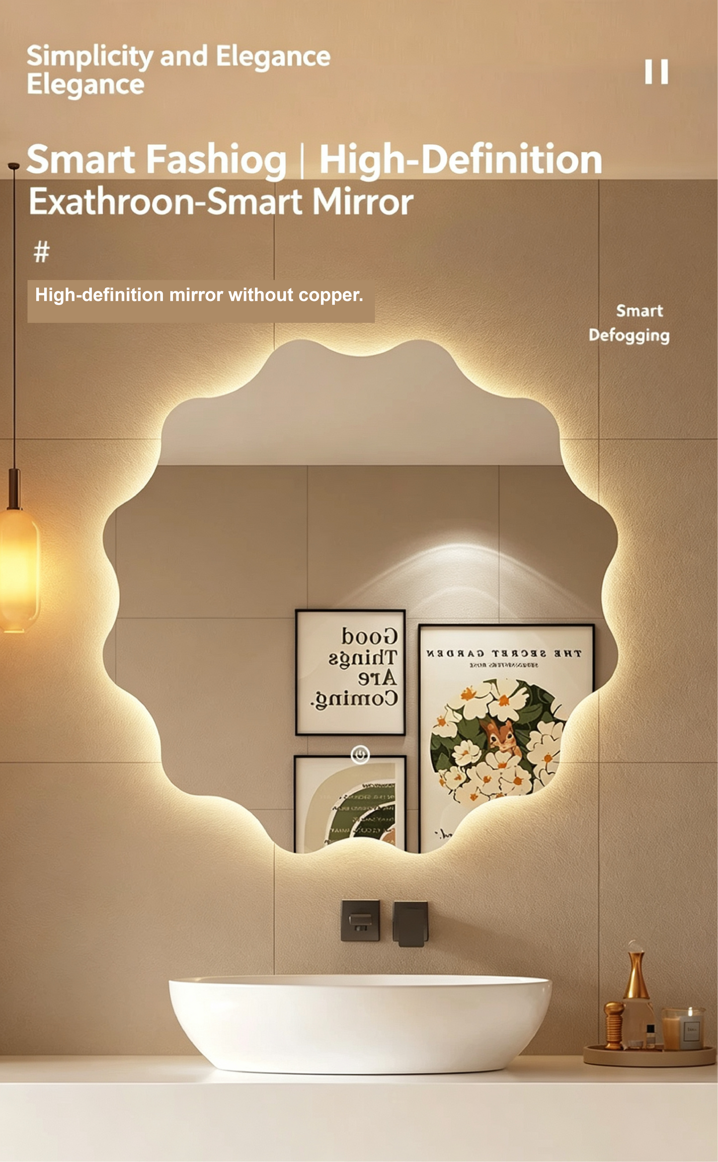 Irregular geometric design LED smart mirror, bathroom mirror, anti-fog, explosion-proof, dressing mirror.