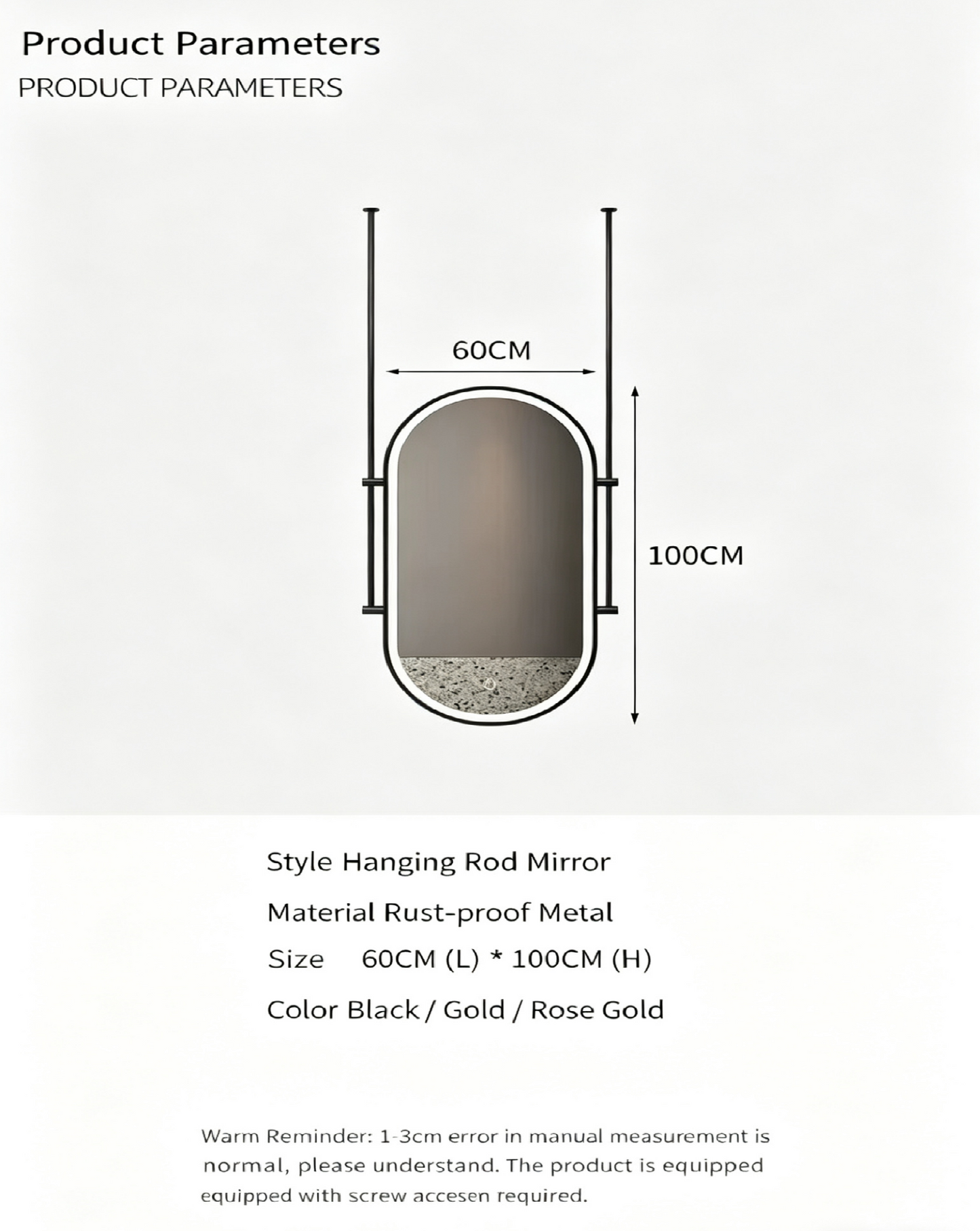 Sleek Ceiling-Hung Oval Mirror – Elevate Any Space Without Drilling Walls
