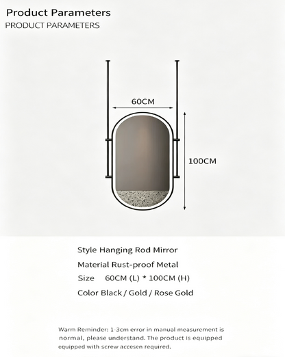 Sleek Ceiling-Hung Oval Mirror – Elevate Any Space Without Drilling Walls