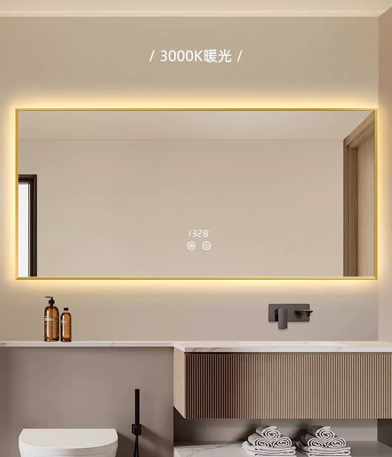 Rectangular mirror with frame, aluminum alloy/stainless steel, customizable, multifunctional, smart mirror, bathroom mirror, sanitary mirror, dressing mirror, lighting, anti-fog, explosion-proof mirror.