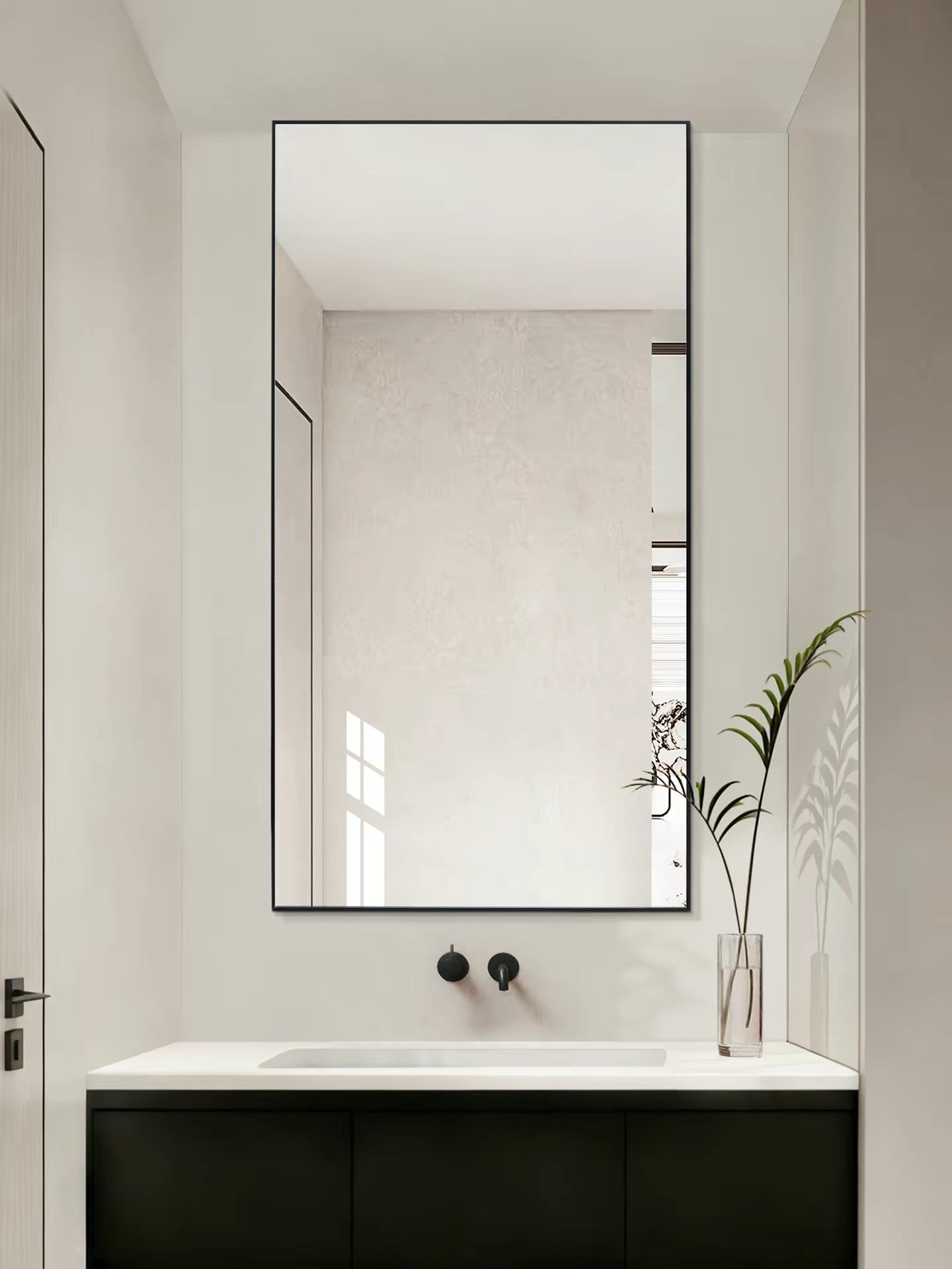 Rectangular mirror with frame, aluminum alloy/stainless steel, customizable, multifunctional, smart mirror, bathroom mirror, sanitary mirror, dressing mirror, lighting, anti-fog, explosion-proof mirror.