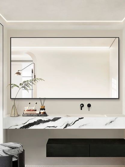 Rectangular mirror with frame, aluminum alloy/stainless steel, customizable, multifunctional, smart mirror, bathroom mirror, sanitary mirror, dressing mirror, lighting, anti-fog, explosion-proof mirror.