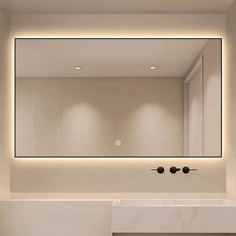 Rectangular mirror with frame, aluminum alloy/stainless steel, customizable, multifunctional, smart mirror, bathroom mirror, sanitary mirror, dressing mirror, lighting, anti-fog, explosion-proof mirror.