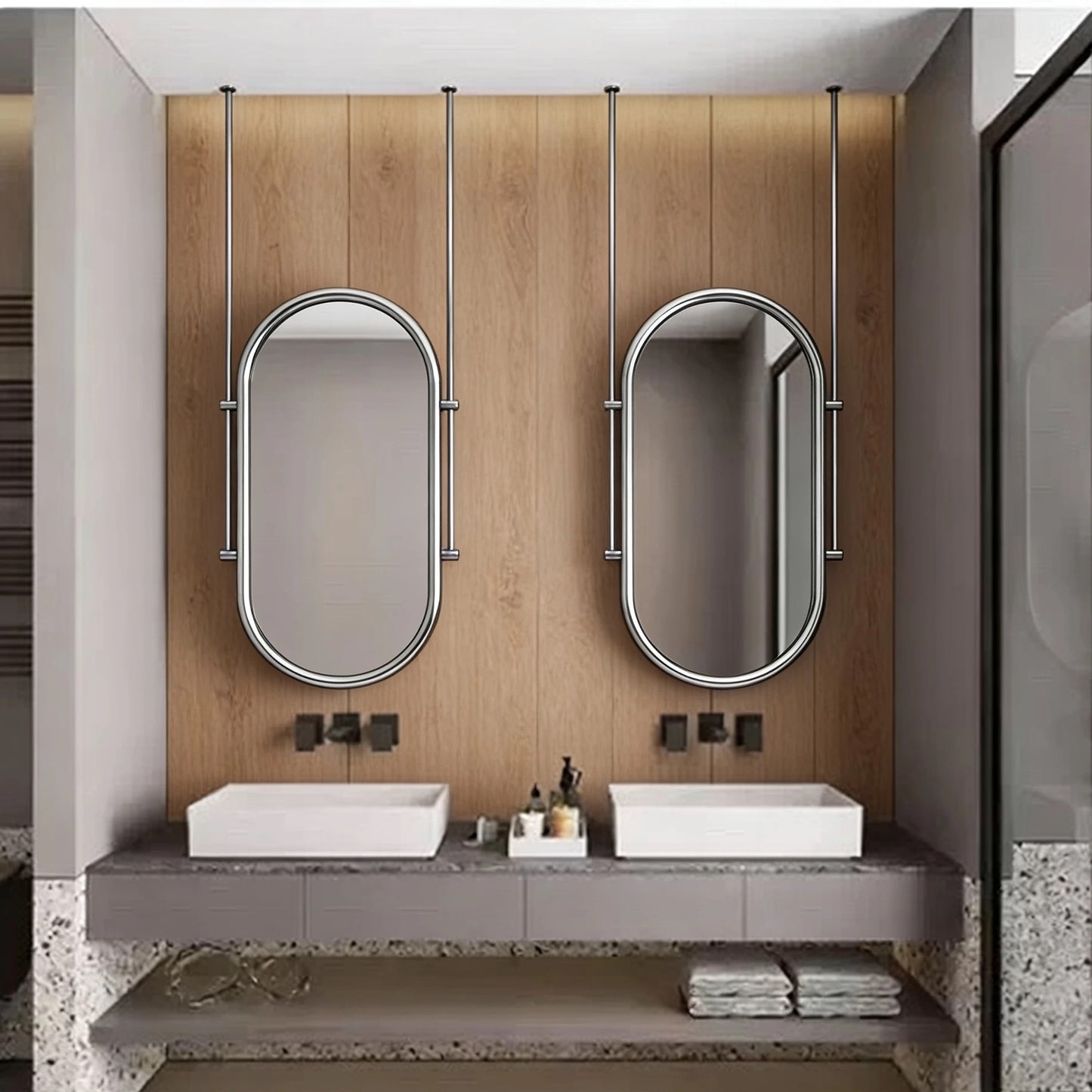 Sleek Ceiling-Hung Oval Mirror – Elevate Any Space Without Drilling Walls