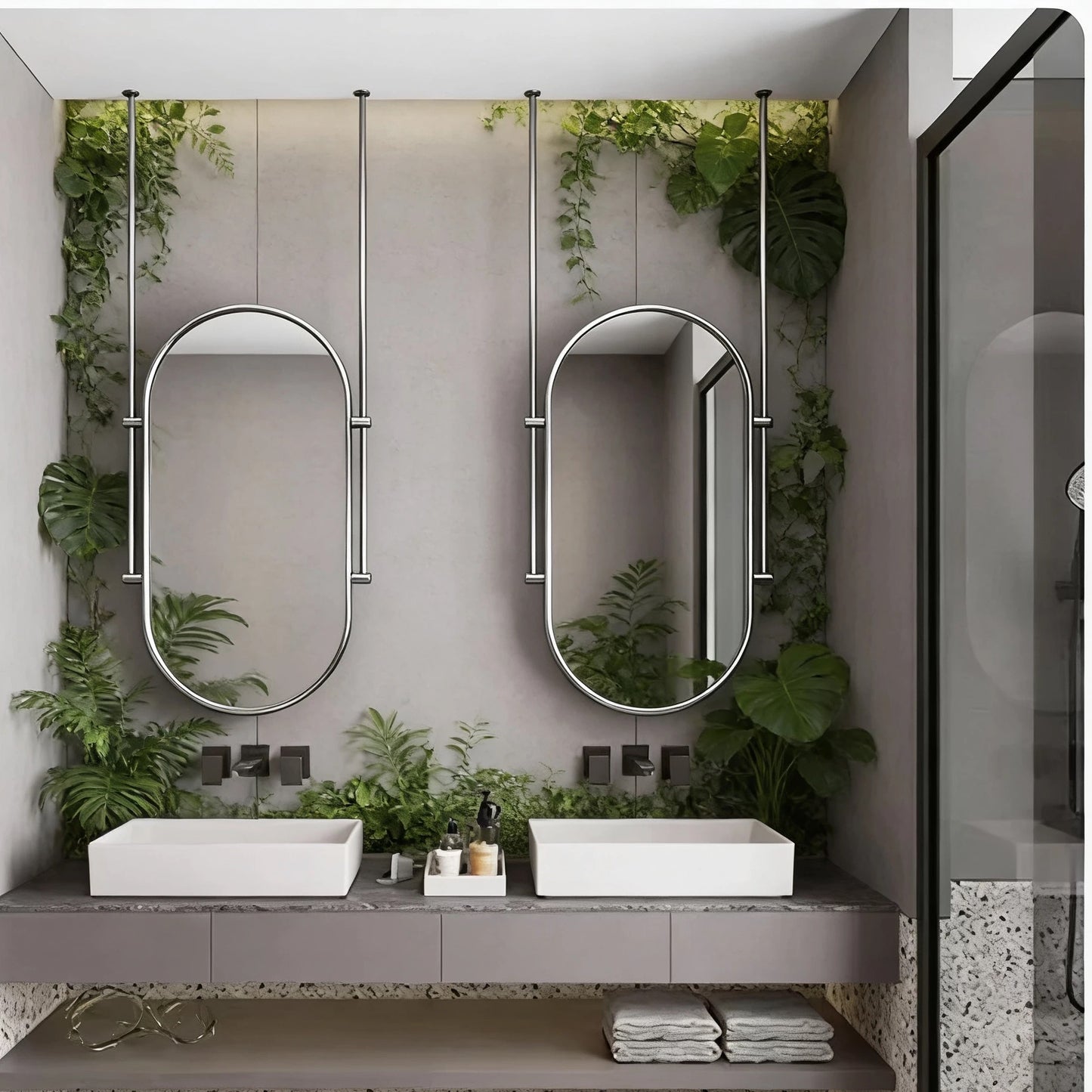Sleek Ceiling-Hung Oval Mirror – Elevate Any Space Without Drilling Walls