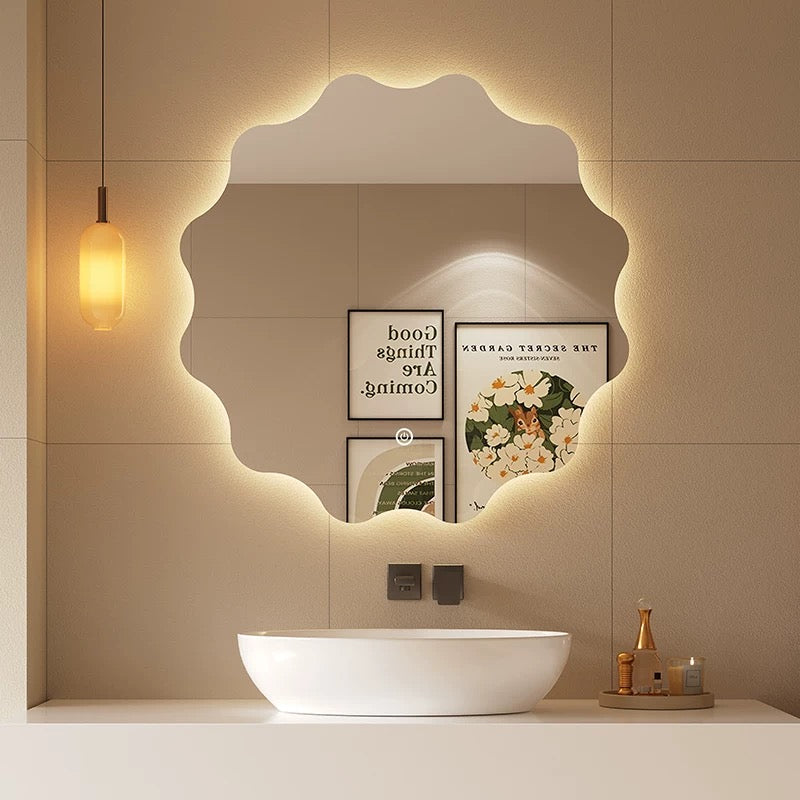 Irregular geometric design LED smart mirror, bathroom mirror, anti-fog, explosion-proof, dressing mirror.