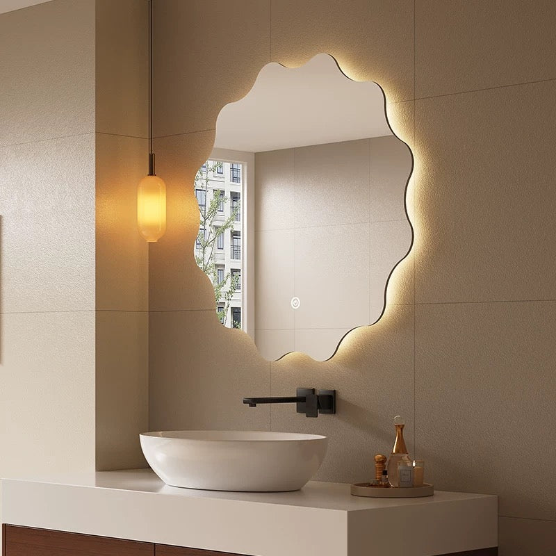 Irregular geometric design LED smart mirror, bathroom mirror, anti-fog, explosion-proof, dressing mirror.