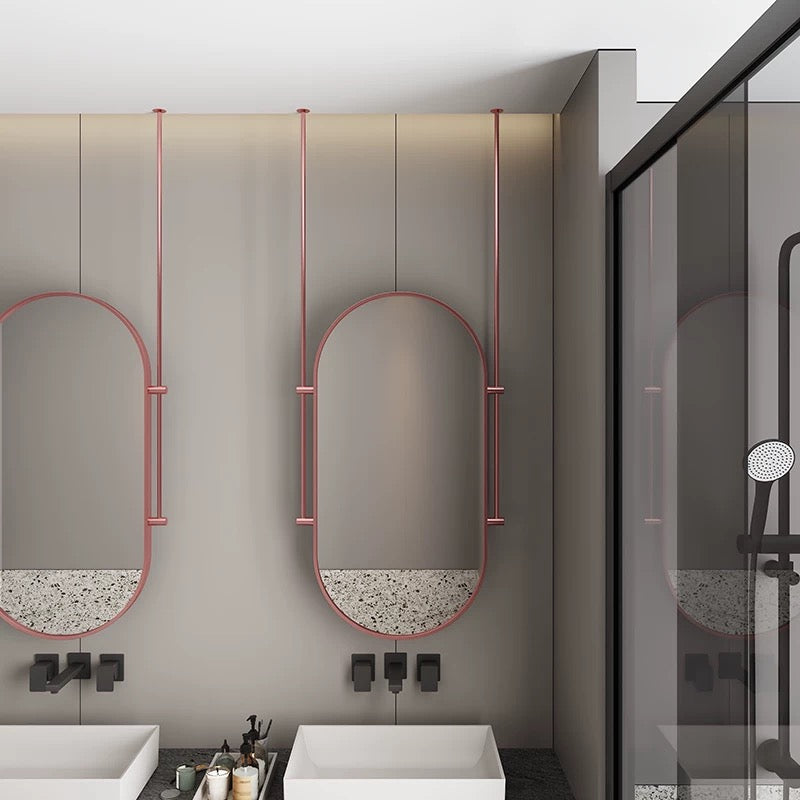 Sleek Ceiling-Hung Oval Mirror – Elevate Any Space Without Drilling Walls