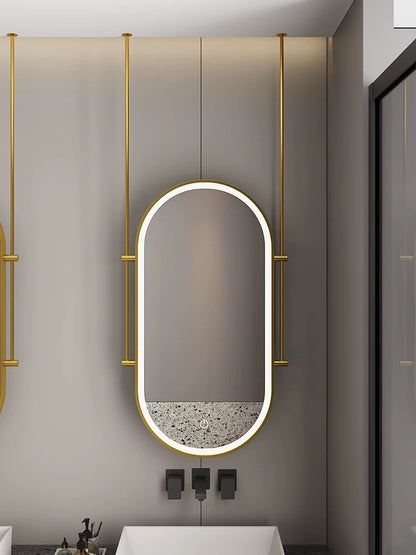 Sleek Ceiling-Hung Oval Mirror – Elevate Any Space Without Drilling Walls