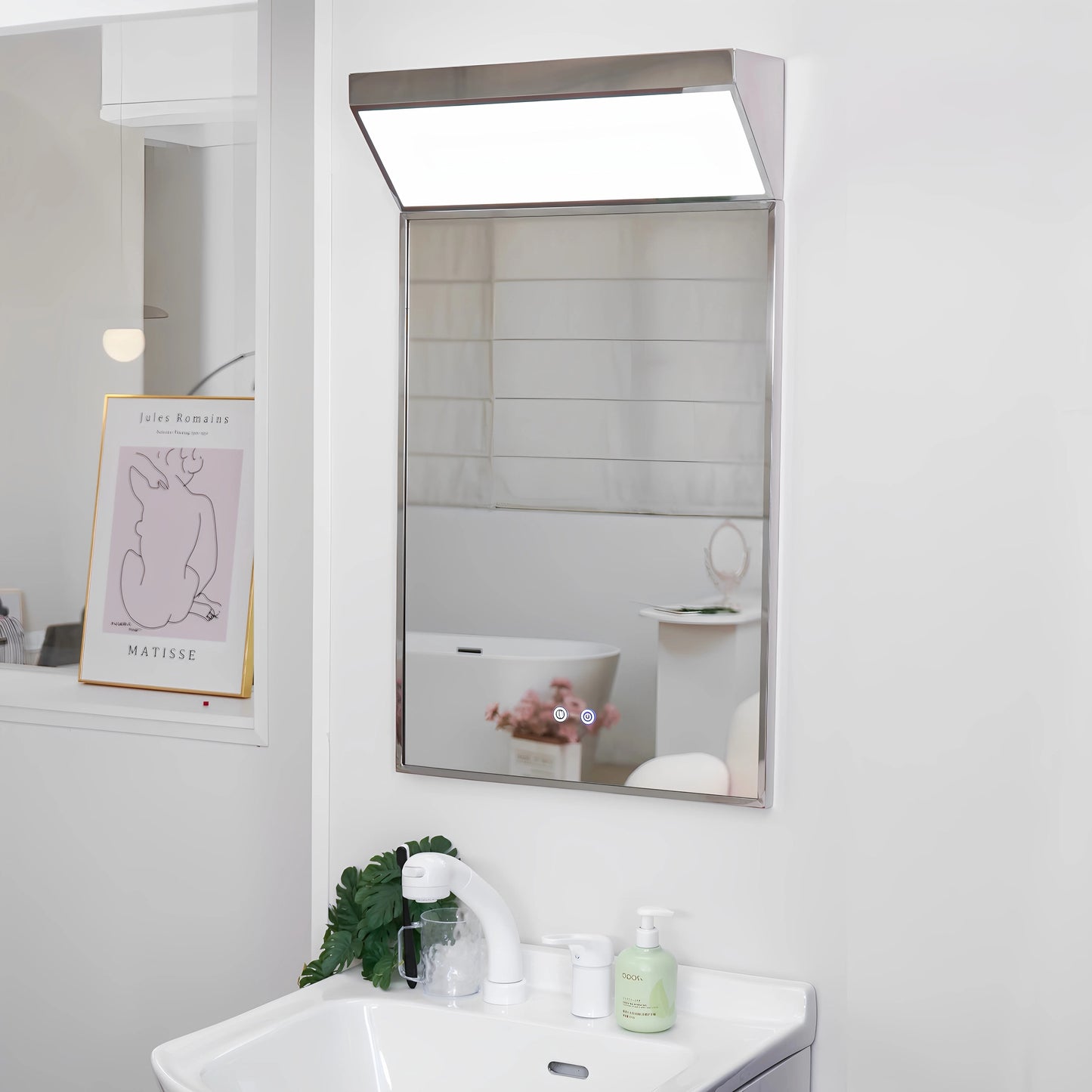 Bathroom mirror front cover light, anti-fog, explosion-proof, smart mirror, stainless steel, custom-made, wall-mounted dressing mirror.