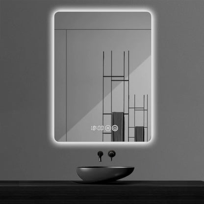 Frame-free square with rounded edges, smart mirror backlighting, anti-fog feature, customizable full-body mirror, dressing mirror, bathroom mirror, toiletry mirror.
