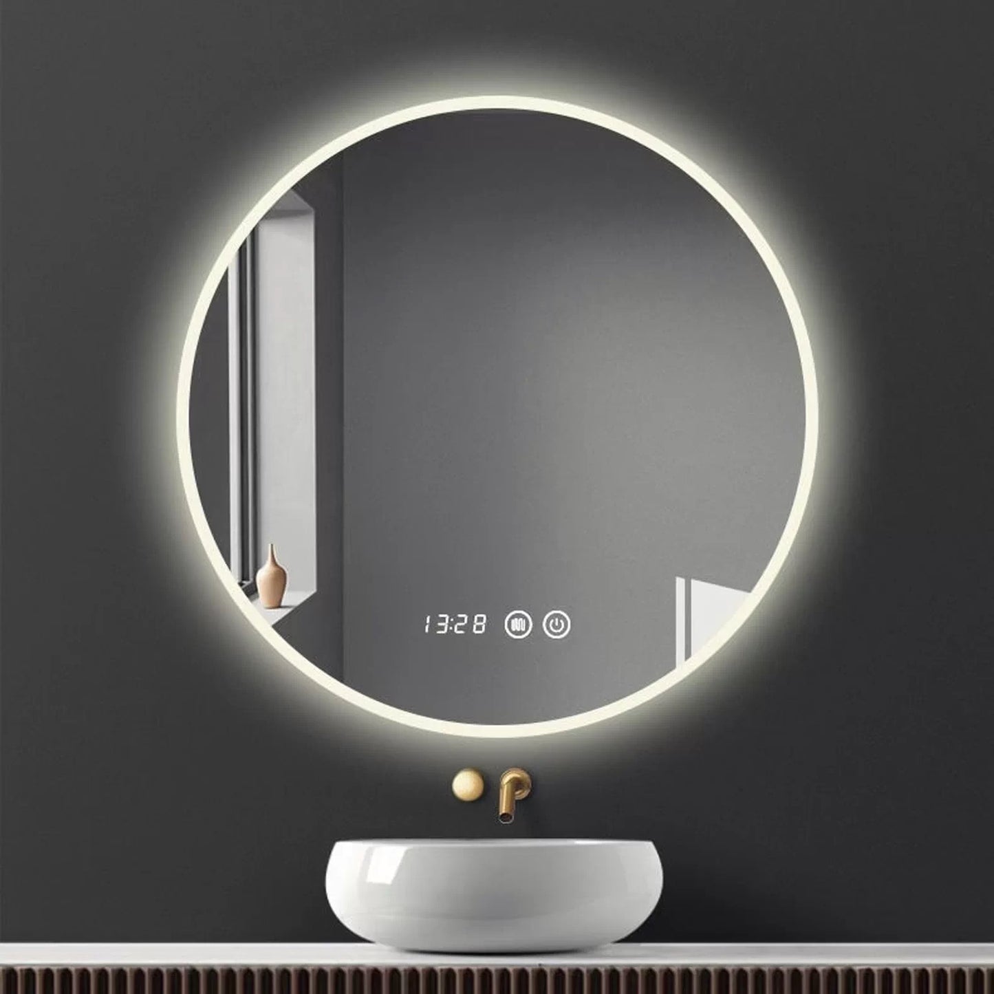 Circular LED Smart Matte Ring Lighting Non-Copper Mirror Anti-Fog Bathroom Makeup Mirror