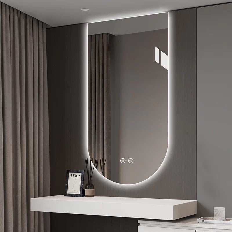 Arch-shaped LED smart backlighting, non-copper mirror, anti-fog bathroom dressing mirror, sink countertop mirror.