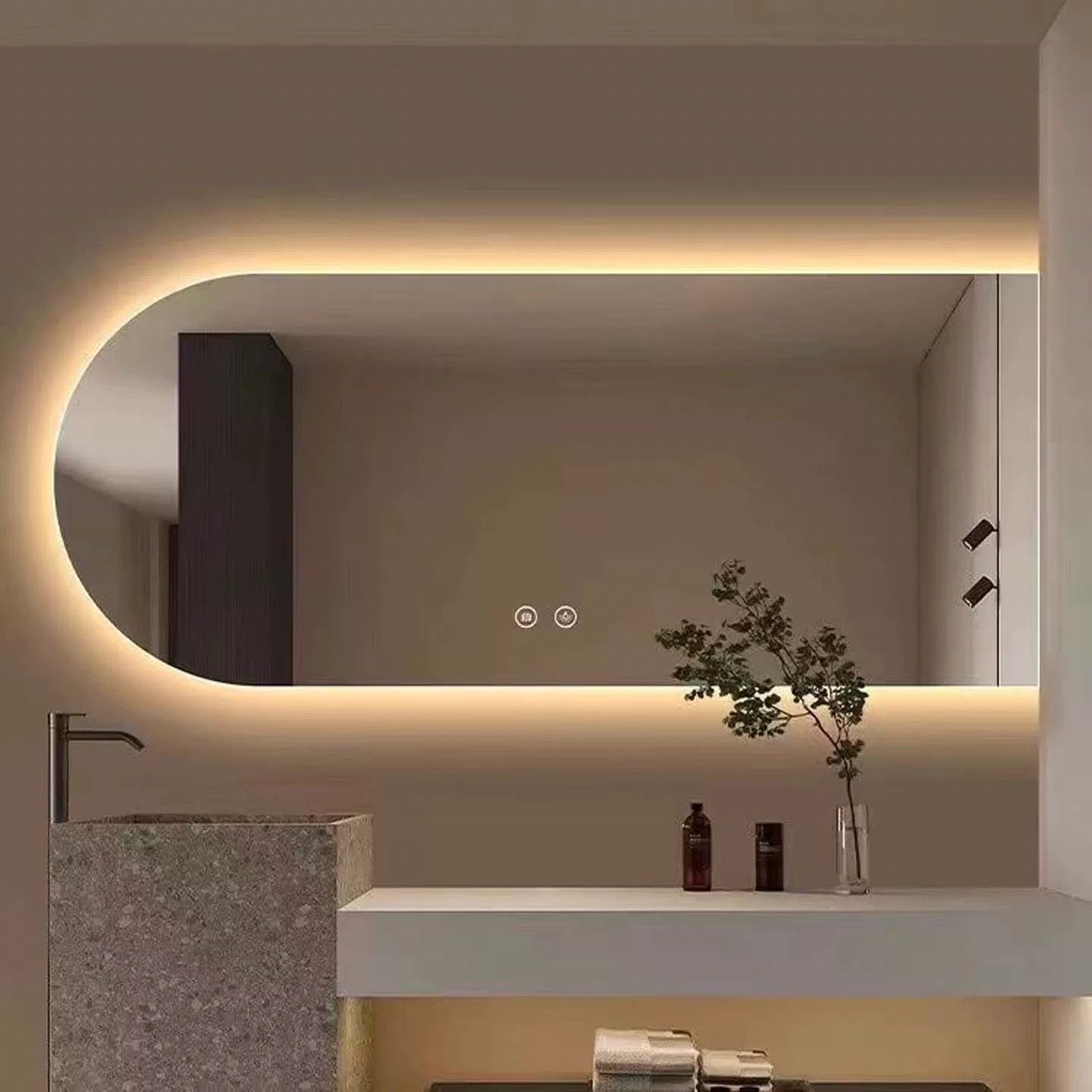 Arch-shaped LED smart backlighting, non-copper mirror, anti-fog bathroom dressing mirror, sink countertop mirror.
