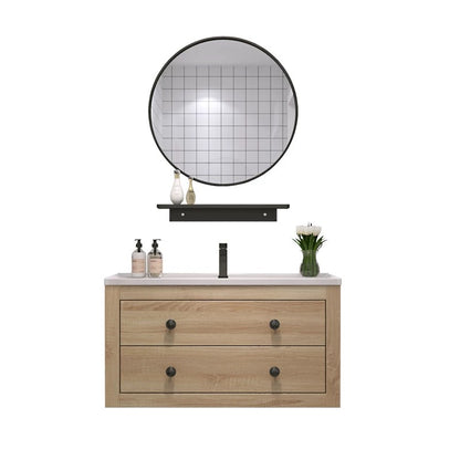 Eco-friendly solid wood cabinet, natural wood color, rustic style, bathroom cabinet, sink basin, eco-friendly.
