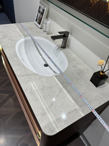 High-end custom bathroom cabinet/makeup table with gold inlay process, integrated stone slab, complete bathroom cabinet.