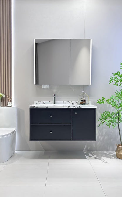 Wooden bathroom cabinet with natural wood style, washbasin, eco-friendly bathroom cabinet, stone slab integrated bathroom, ceramic basin