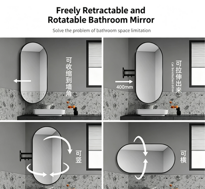 360° Rotatable & Extensible LED Smart Mirror, Retractable Swing Arm Shaving Makeup Mirror, HD Clear Anti-Fog Wall Mount Mir