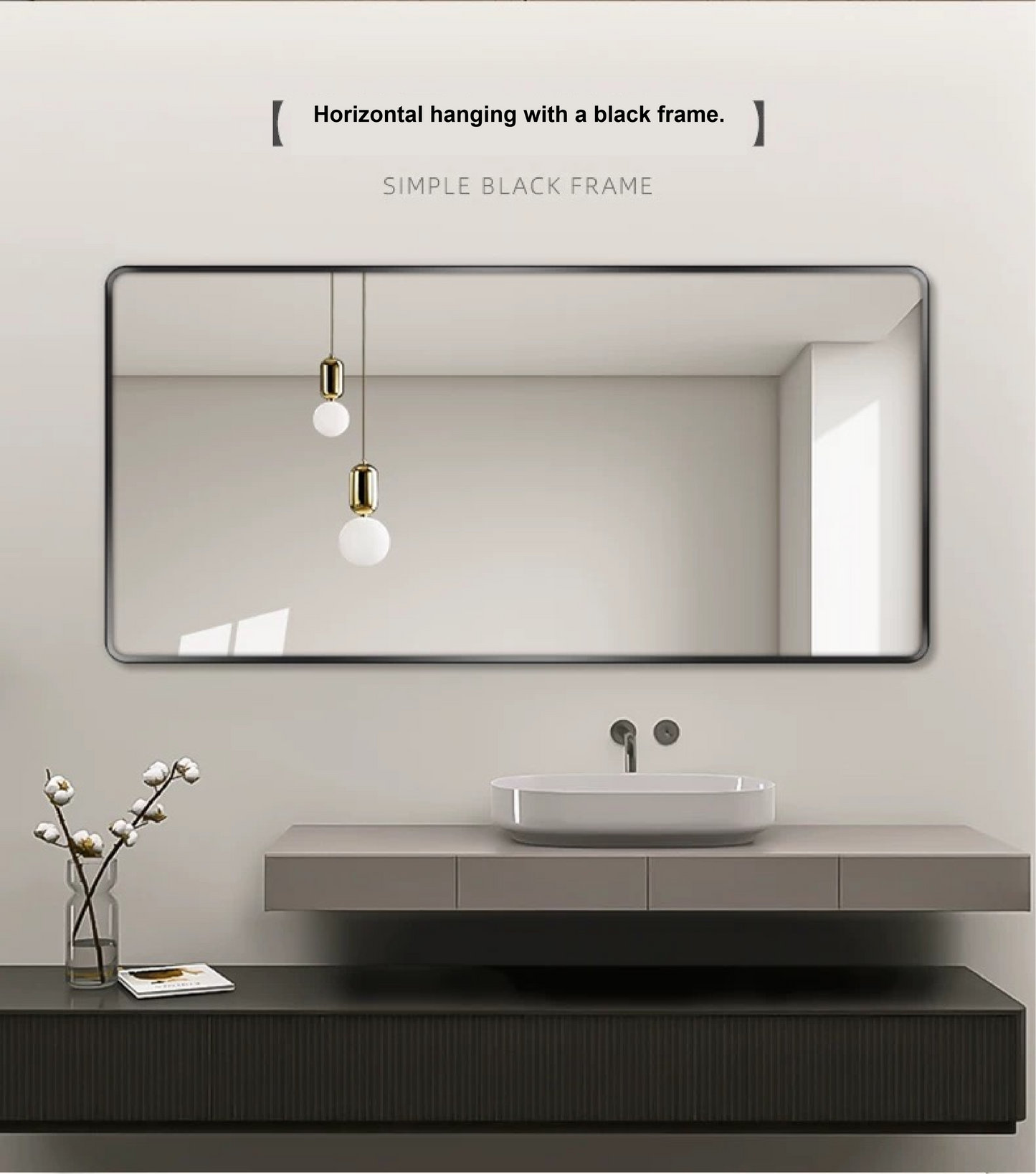 Rectangular mirror with frame, aluminum alloy/stainless steel, customizable, multifunctional, smart mirror, bathroom mirror, sanitary mirror, dressing mirror, lighting, anti-fog, explosion-proof mirror.