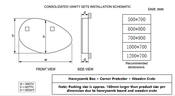 Artistic Mirror, Unique Shape Mirror, Bathroom Mirror, Anti-explosion LED Mirror, Anti-fog, Anti-mildew, Copper-free Mirror, Makeup Mirror.